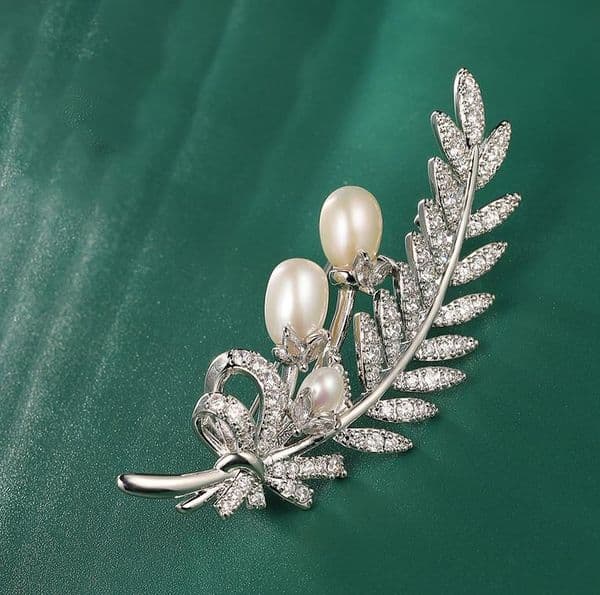 Clothing accessories wheatear brooches pin zircon natural pearl leaf breast flower DIY accessories brooch For Woman Wedding Party Jewelry