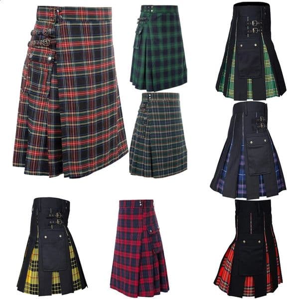 2026 Vintage ScottishStyle Buckle Skirt for Men WomenMultiColor Plaid Patchwork Contrast Pleated Stage Performance Skirts 260321