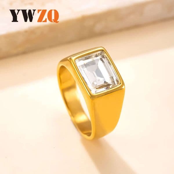 best-selling titanium jewelry cast with square Moissanite inlay stylish and simple 18k gold-plated 925 Sterling Silver 18K Gold ring