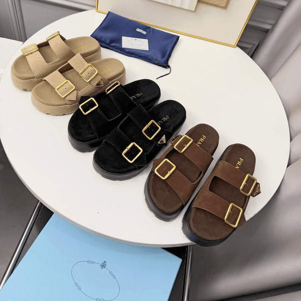 Designer Slippers Buckle Clogs Sandale Ashton Clog Loafers High Quality Fur Suede Fall Summer Beach Flats Sandals Genuine Leather Slide Casual Women Size 35-40