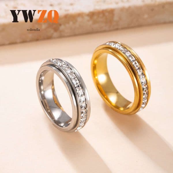 Hot Selling Titanium Starry Sky for Women Rotatable Ring Single Row Diamond High-End 925 Sterling Silver 18K Gold Jewelry
