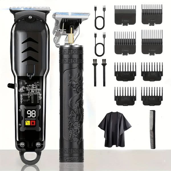 Hair Clipper Kit 2pcs USB rechargeable cordless beard trimmer and edger barber hair clipper set with LED display Gift 260319
