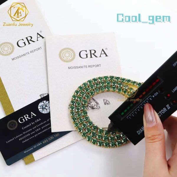 Custom High-End Colored 18K Gold Plated 925 Silver Yellow Green Moissanite Diamond Chain Tennis Necklace