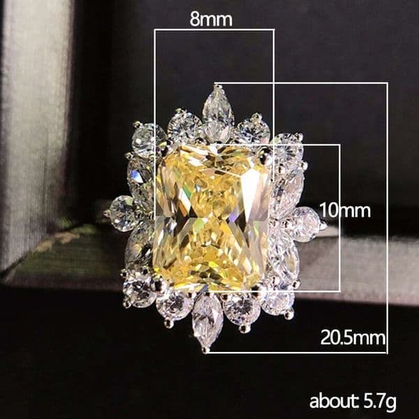 Fashion Foreign Trade New Model: Shining Yellow Diamond Full-Moissanite Ring Bridal Jewelry Gift for Wedding Reception