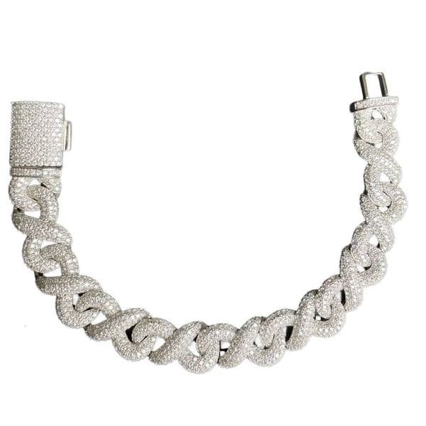 Hiphop Style 925 Silver Gold Plated 15MM Moissanite Infinity Chain Cuban Chain Necklace Bracelet Fine Chain Link Bracelets for