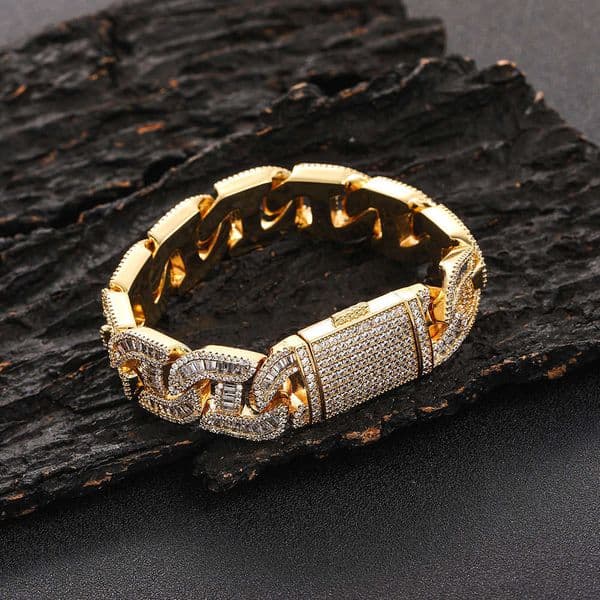 Jewelry Hip Hop 16mm Mixed Inlaid VVS Moissanite Pig Nose Cuban Chain Trendy Brand Personality Men's Bracelet Jewelry