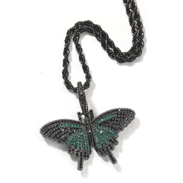 Hip-Hop Ice with VVS moissanite Colorful Mini Butterfly Moissanite Necklace Personality Versatile Inlaid Diamond Solid Pendant Jewelry Wholesale
