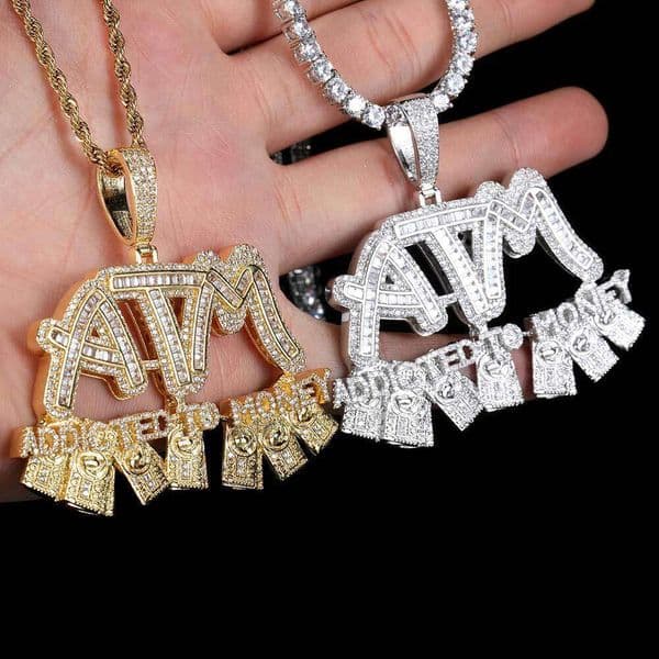 Popular Jewelry Hip Hop Brand ATM Dollar Letter Pendant with Mixed Inlay of VVS Moissanite Men's Necklace