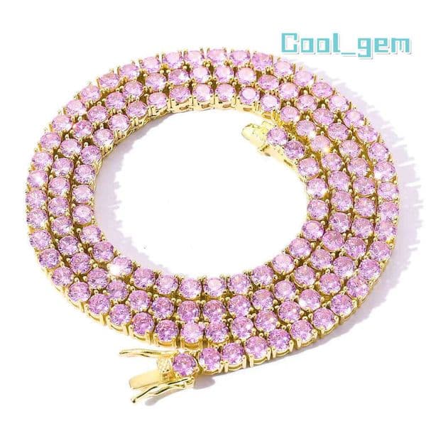 Fashion Hip Hop Bling Jewelry Single Row 5A Cubic Zirconia Stone Iced Out 4Mm Pink CZ Tennis Chain Necklace