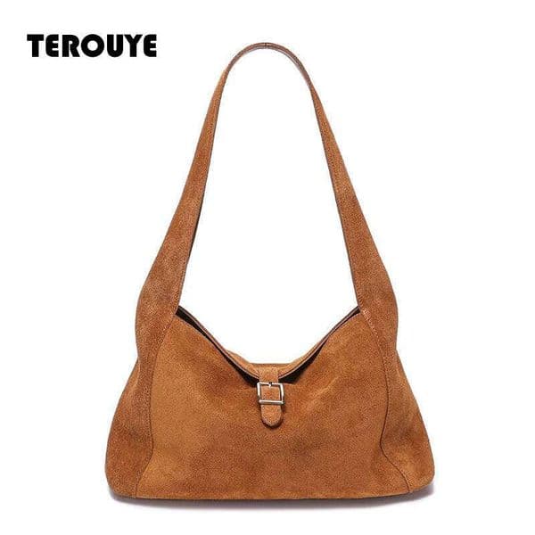 Retro Winter Women's Suede Leather Bags Female Soft Cowhide Frosted Crossbody Shoulder Bag Ladies Fashion Commute Handbags TEROUYE