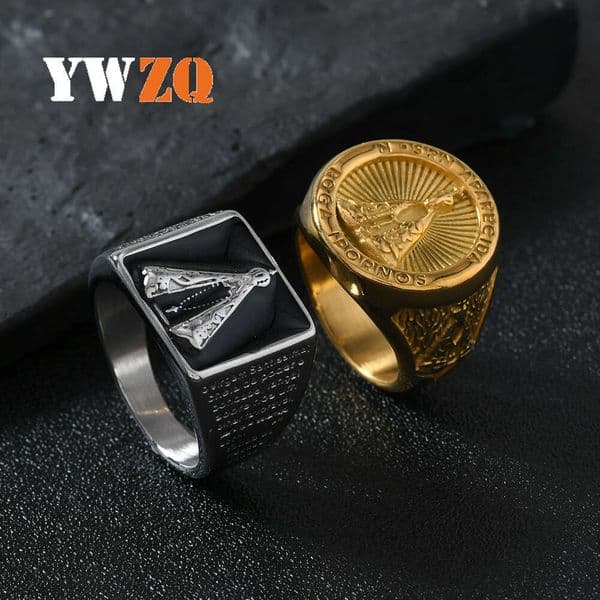 Jewelry Fashion Men's Casting Geometric Cross Sterling Silver 14K 18K Gold Ring Hip Hop Personality Titanium Steel Jewelry Wholesale