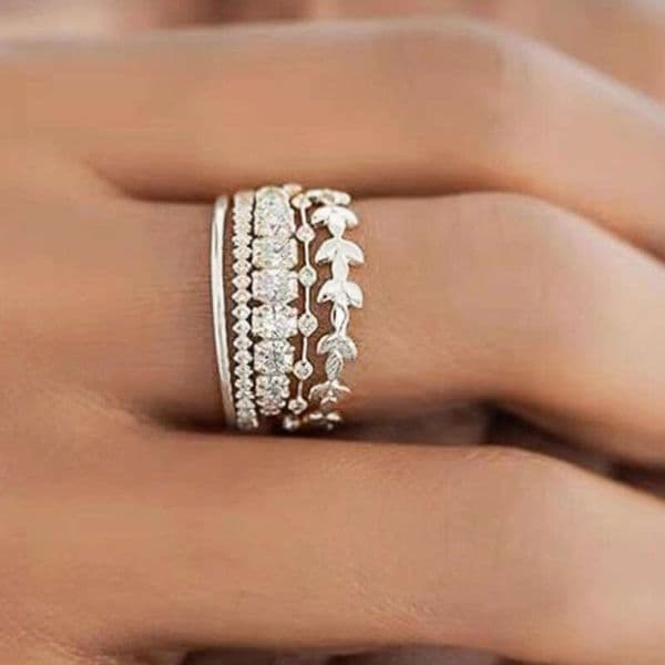 Stackable Wedding Light Luxury Geometric Moissanite for Women Wheat Ear Ring Five-Piece Set Popular Bestseller
