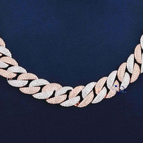 Two Tone Rose White Gold Over 925 Silver 14mm Iced Out SOLID Miami Lidynamic VVS Lab Grown Diamond Cuban Chains