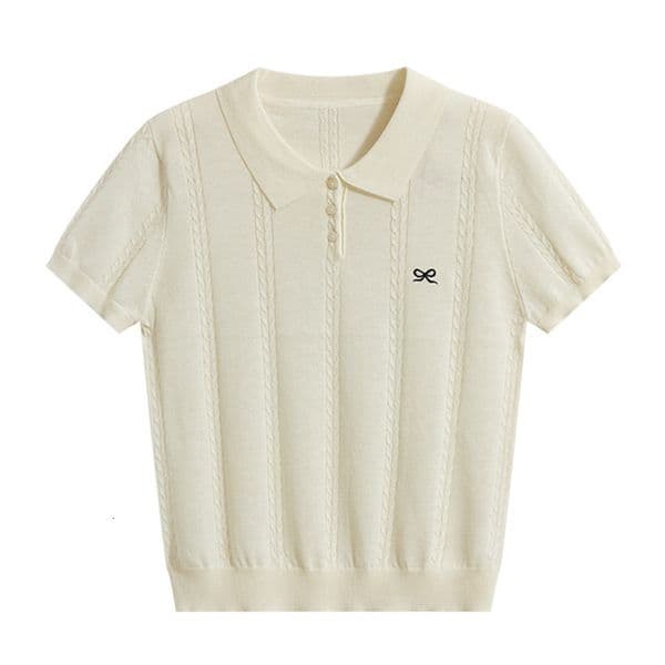French Style Short Sleeve Knitted Top Women's Fashion High-end Summer Designer Polo T-shirt New Korean Style T-shirt Thin Slim Designer Hoodie Fit Ice Silk Shirt