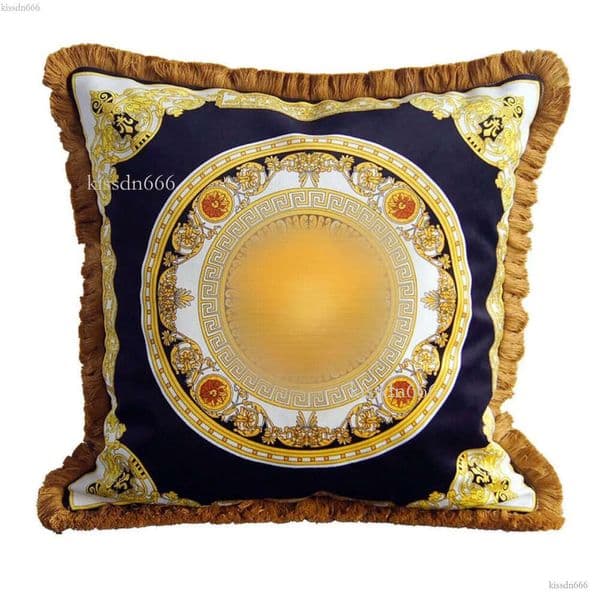 Luxury pillow case designer Signage classic pattern Double-sided printing tassel edge pillowcase throw cushion cover 50*50cm for home Christmas decorative gift-A
