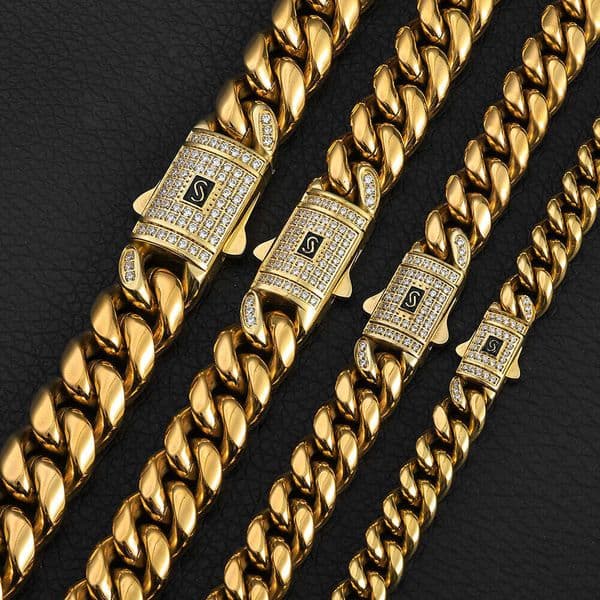 Jewelry Hip Hop diamond-studded 925 Sterling Silver 18K Gold polished Cuban chain trendy necklace high-quality men's bracelet custom-made