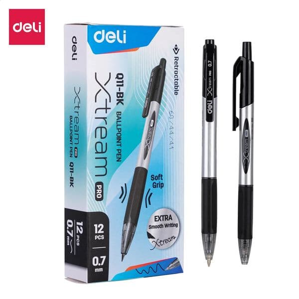 Deli 12pcs High Quality 07mm Ballpoint Pen Black Blue Ink Portable Signature Pen Writing Tool For School Office Supplies 260317BJ