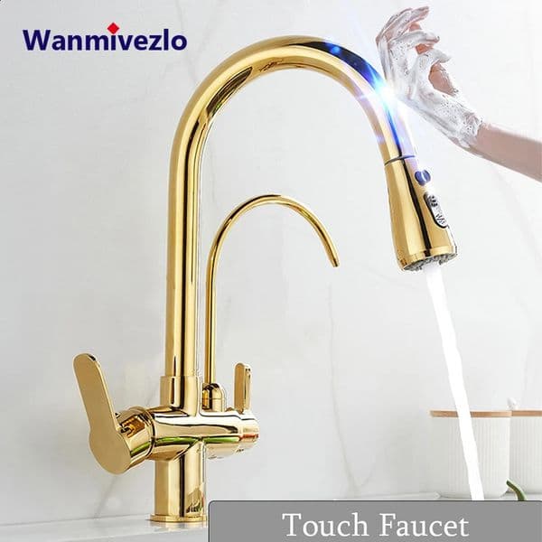 Touch Sensor Filter Kitchen Faucet With Pure Water Pull Out Mixer Tap Rotate Cold Water Crane Mode Deck Mounted Mixer Tap 260316