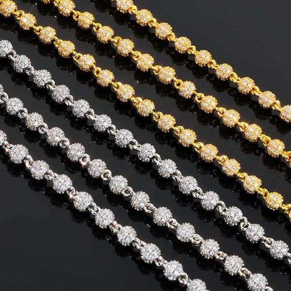 Jewelry Hip Hop 4mm Full Diamond Round Bead Chain Men's Necklace Trendy Versatile Custom Jewelry Moissanite Bracelet for Men
