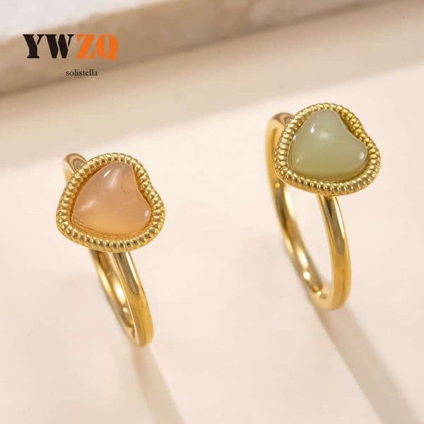 2025 New Sterling Silver 14K 18K Gold Female Niche Design Natural Stone Love Couple Ring Titanium Steel Jewelry