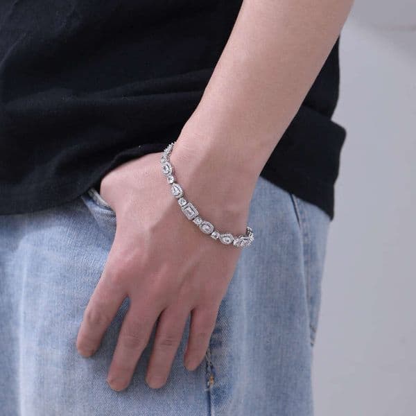 Korean-style fresh and sweet geometric splicing Moissanite chain 2026 spring unisex hip-hop style bracelet accessory