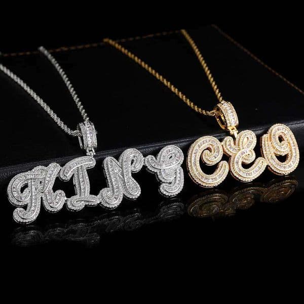 Jewelry Hip Hop Personality Cursive Splicing Combination Pendant Micro-Inlaid VVS Moissanite Trendy English Letter Necklace