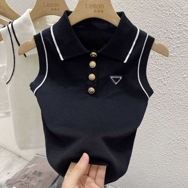 Women's Knits & Tees White Women T-Shirt Tops Tees Crop Embroidery Sexy Shoulder Black Tank Casual Sleeveless Backless Top Shirts Designer Knitted Vest