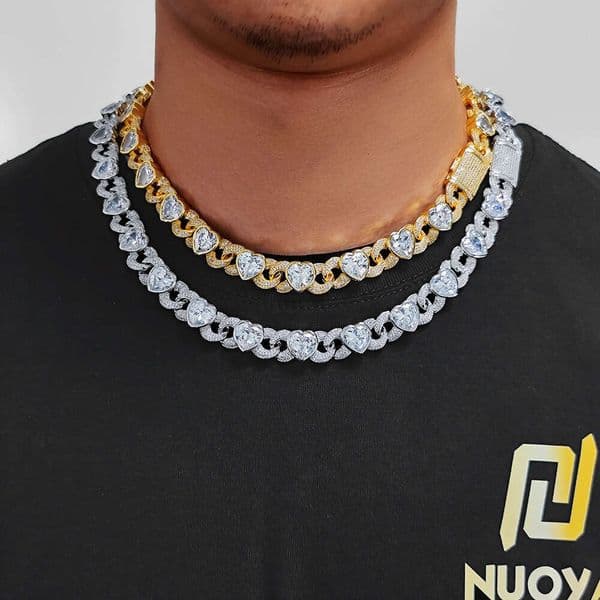 Jewelry Hip Hop 14K 12mm heart-shaped figure-eight Cuban chain Moissanite 18K necklace trendy accessory high-end men's bracelet