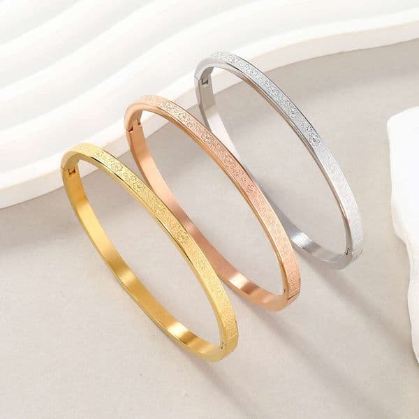 New titanium creative and simple with etched flowers petal clasp couple's bracelet 925 Sterling Silver 14K Gold jewelry
