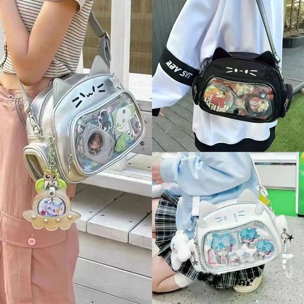 Pu Kawaii Cat Itabag Girl Travel Korean Clear Pocket Shoulder Bag Crossbody Womens Fashion Backpacks Idol Doll Storage Bags 260321