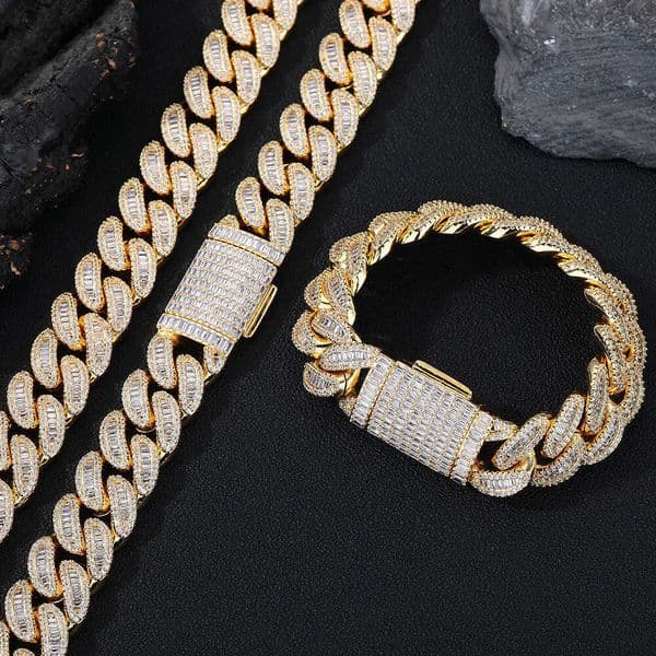 Hip Hop Rap 18mm T Square Inlaid Moissanite Cuban Necklace Trendy Versatile Men's Bracelet Jewelry