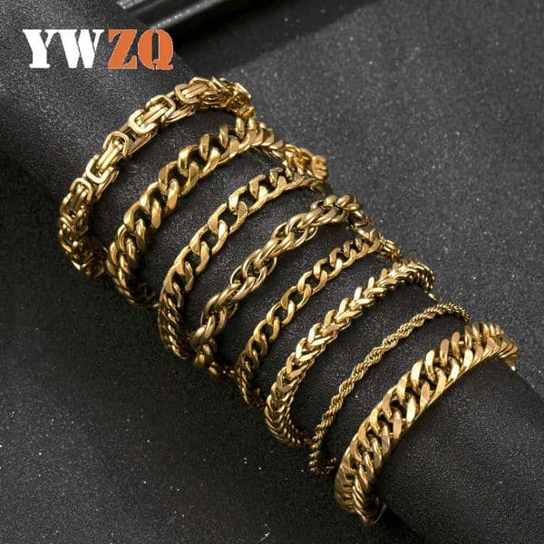Exclusive Titanium Jewelry Fashion Hip Hop 18K Gold Plated 925 Sterling Silver 18K Gold Cuban Chain Men's Bracelet Wholesale