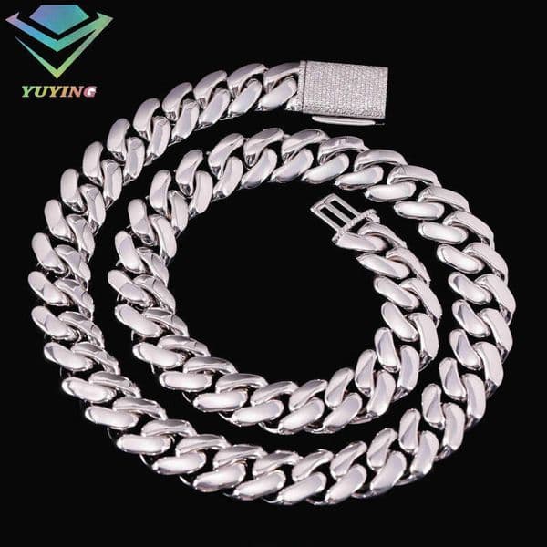 Hip Hop Men Jewelry 18mm 13mm 925 Solid Silver Gold Plated Rope Necklace Cuban Lidynamic Chain