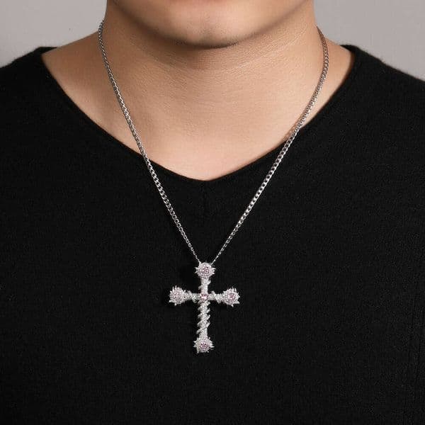 Trendy Heart Cross Pendant Hip-Hop Ice with VVS moissanite Pure silver Material Gold-Plated Inlaid Diamond Men's Moissanite Necklace