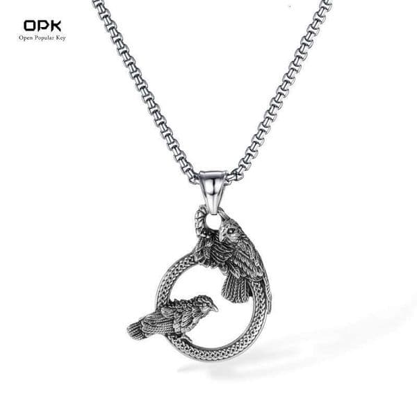 Jewelry Vintage for Men 925 Sterling Silver 18K Gold Hollow Ring with Double Crows Hip Hop Punk Style Titanium Steel Necklace
