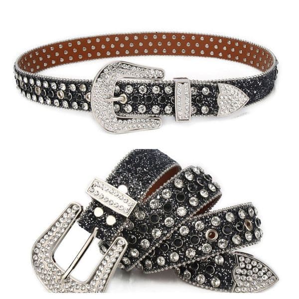 Designer sequin belt for ladies, BB diamond-studded leather belt for men, alloy pin buckle with gemstone decoration, hip-hop punk style, slimming and shaping waistband