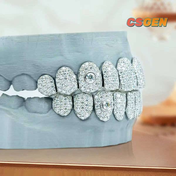 Hip Hop Punk Top 8 925 Silver Custom Tooth Caps Rapper Jewelry Iced Out VVS Moissanite Teeth Grillz For Men Women
