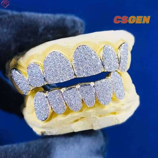Custom VVS Hip Hop 14K White Gold Tooth Diamond Silver 925 Iced Out Moissanite Grillz