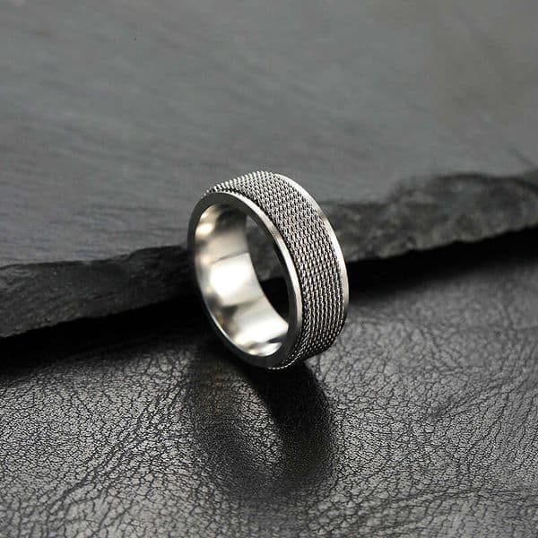supply of new metallic 8mm mesh rotatable titanium rings punk style 925 Sterling Silver 18K Gold jewelry manufacturer