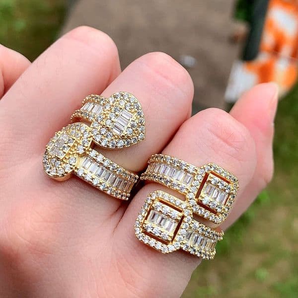 New Jewelry fashion Hip Hop rings with staggered square stones light luxury micro-inlaid Moissanite rings available for wholesale