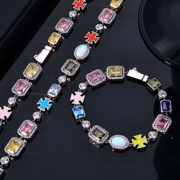 Jewelry Hip Hop New Gemstone Jewelry Chain Moissanite Necklace Men's High-End Light Luxury Accessories Opal Bracelet