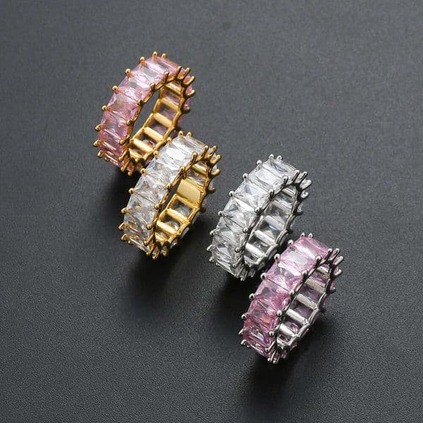Ladder-shaped index finger ring Luxury Jewelry Hip Hop style Silver micro-inlaid Moissaniteium popular model for both men and women rose gold Moissaniteium ring