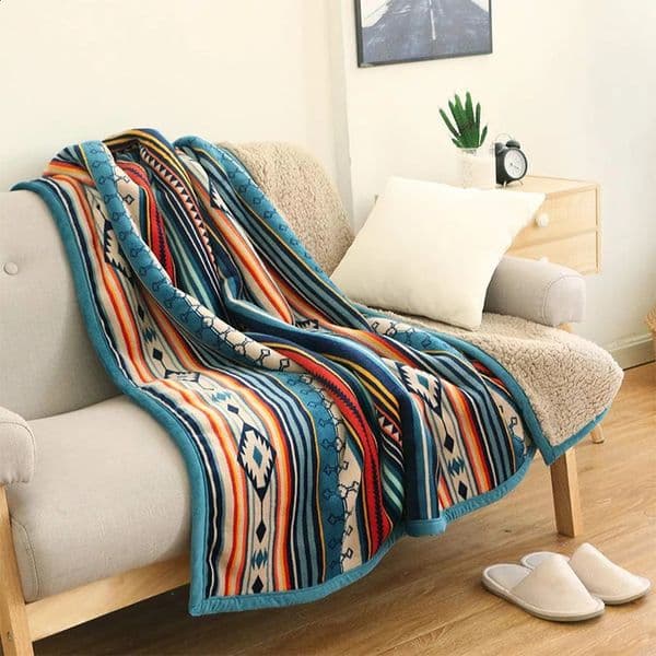 Nordic Bohemian Flannel Blanket - Double-Layer Lamb Wool Thickened Warm for Sofa Bed Travel Home Office 200x150cm Hypoallerg 260318