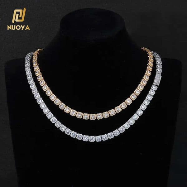 boutique Luxury Tennis Chain for Women 7mm Cluster Design Necklace Gold Silver Plated Iced Out Moissanite Shiny Hip Hop Jewelry