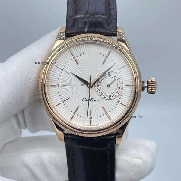 mens New Cellini M50505-0020 Men's Automatic Movement Watch 39mm gold SS2813 fine steel case cowhleather strap aaa Business watch