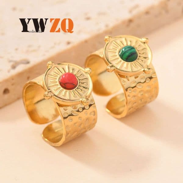 925 Sterling Silver 14K Gold jewelry light luxury palace style oil pressure welded round inlaid with turquoise high-end open ring
