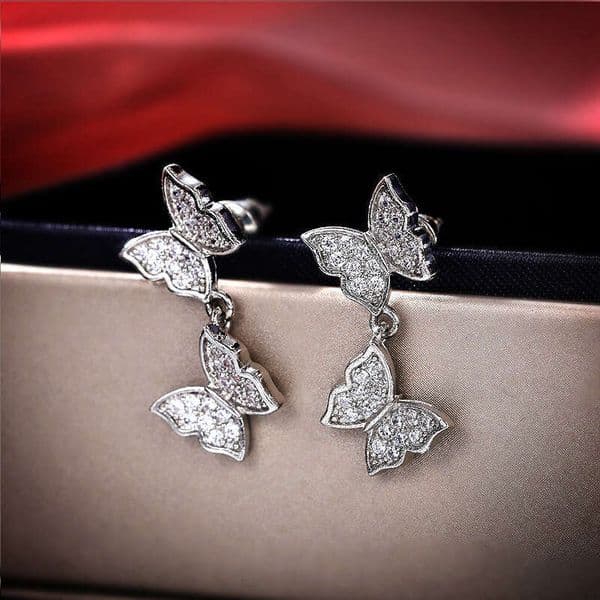 Korean Style Bowknot for Women Long Rose with Diamonds gold Fashionable Ear Accessories Best-Selling Earrings