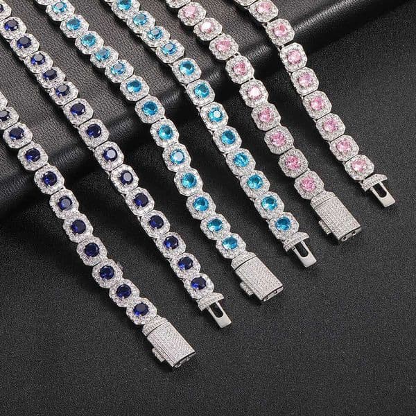 Luxury Jewelry jewelry 12mm flip clasp colorful Moissanite rock candy chain necklace trendy brand personalized Hip Hop men's and women's bracelets wholesale