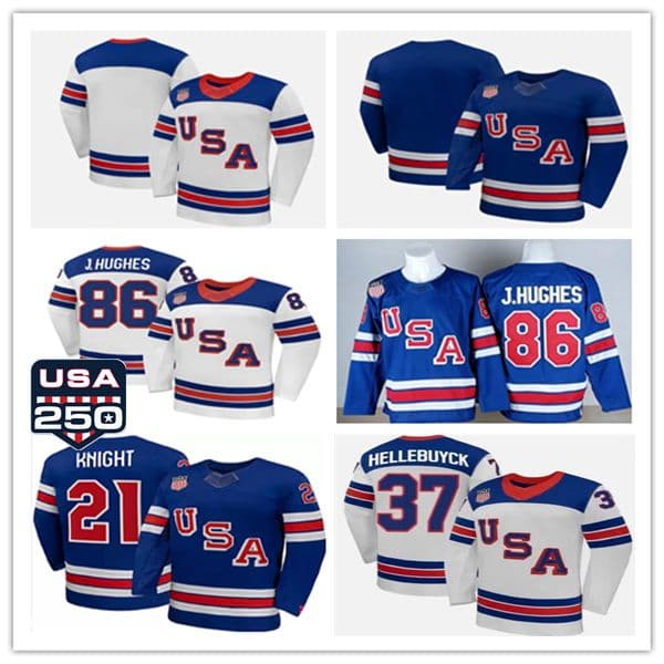 86 Jack Hughes 2026 Olympices Team USA Hockey Jersey 21 Hilary Knight 37 Hellebuyck Sticthed White Blue Uniform