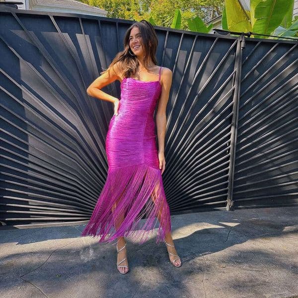 2026 designer European and American bandage sk women's tassel off shoulder sexy slim fit party dress